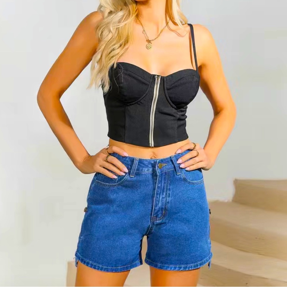 Adjustable Roll Hem Denim Shorts- NWT